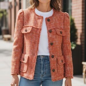 Ann Taylor Orange Multicolor Tweed Jacket